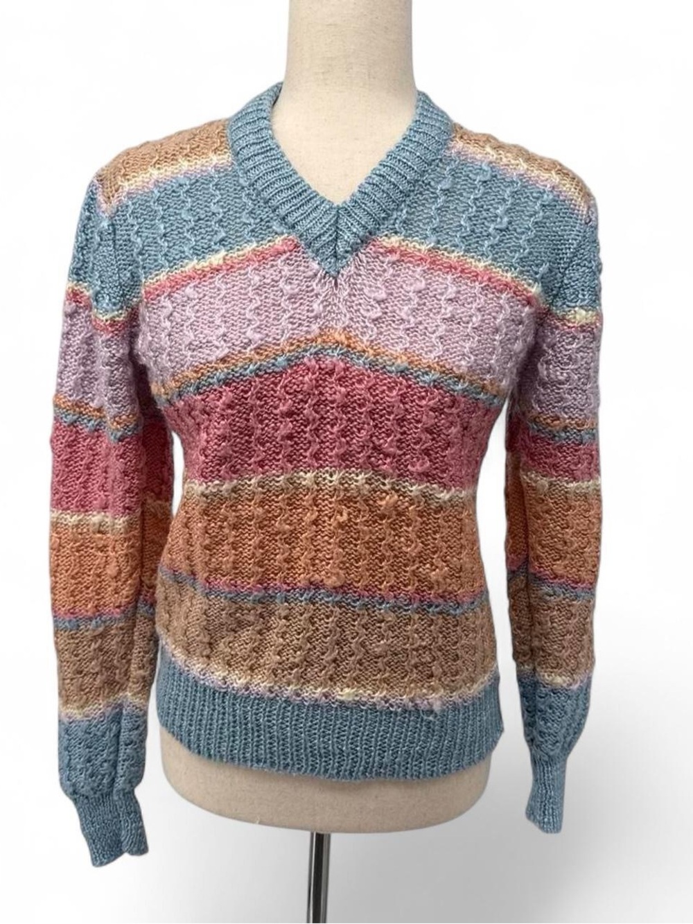 Vintage 80s Skiva Textured Squiggle Ripple Knit Sweater Taiwan ⛷️ Size M